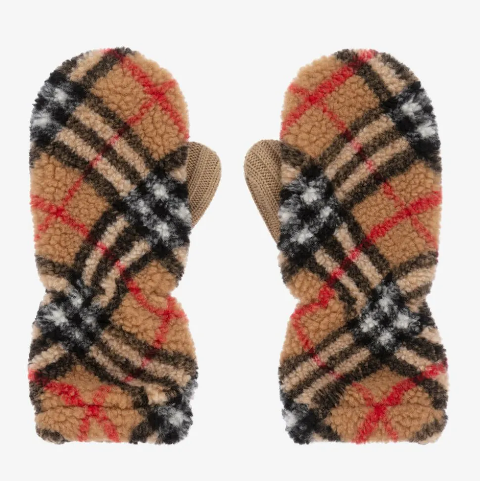 Archive Beige Wool Vintage Check Mittens