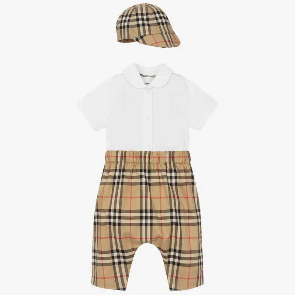Baby Boys Beige Check Cotton Trouser Set