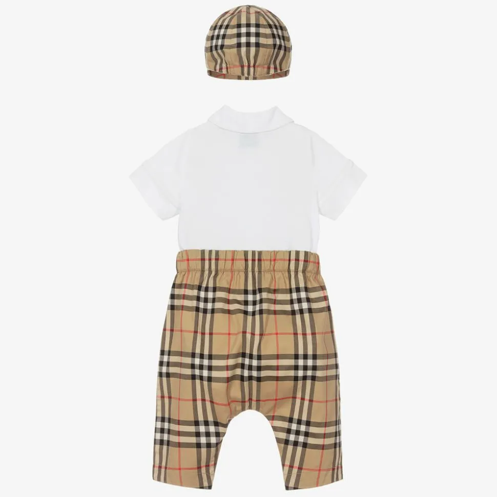 Baby Boys Beige Check Cotton Trouser Set