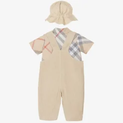 Baby Boys Beige Cotton Dungaree Set