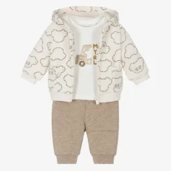 Baby Boys Beige Cotton Tracksuit Set