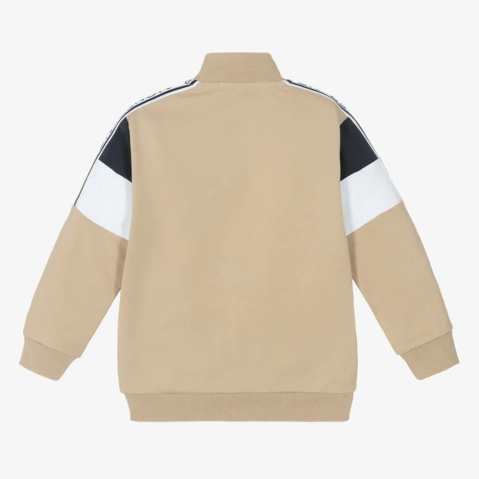 Baby Boys Beige Cotton Zip-Up Top