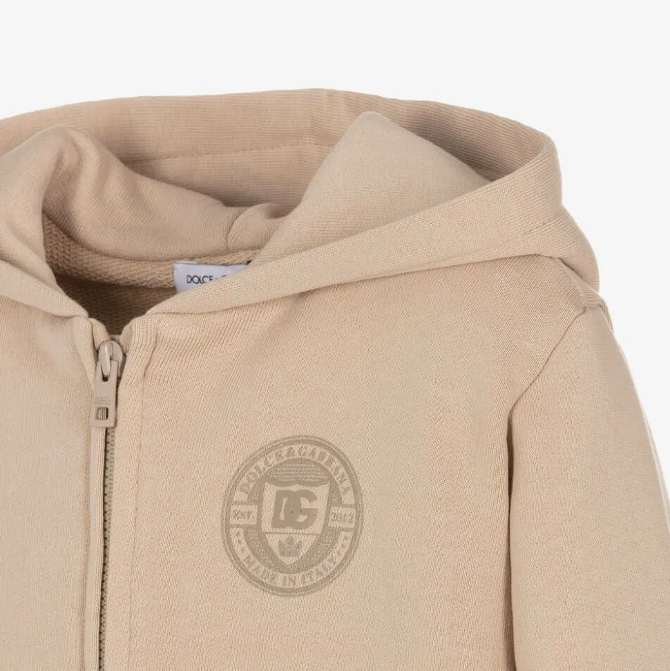 Baby Boys Beige Cotton Zip-Up Top