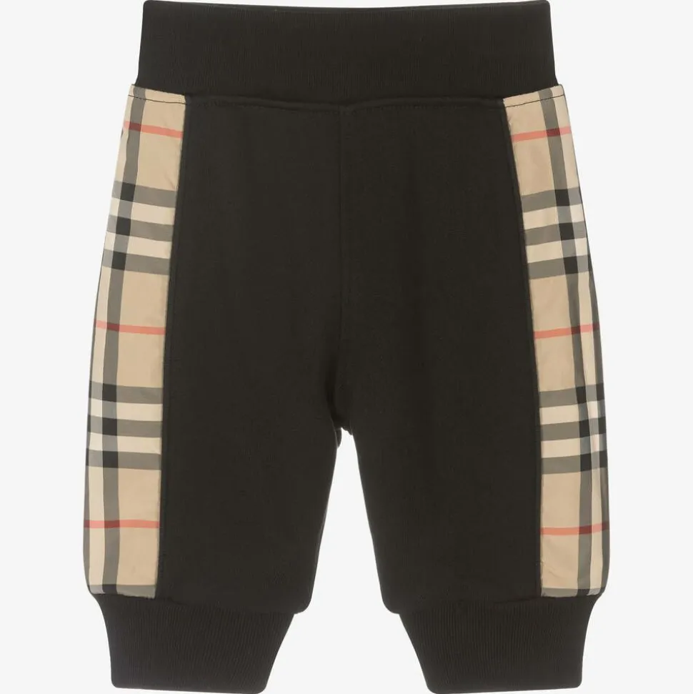 Baby Boys Black Cotton Check Joggers