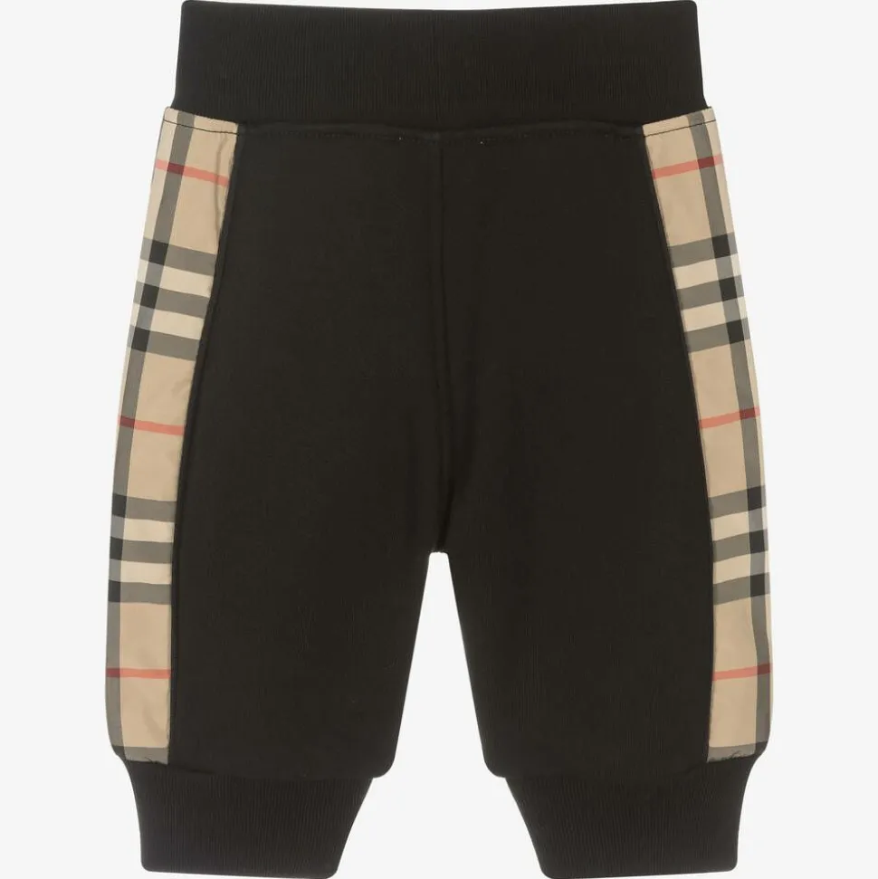 Baby Boys Black Cotton Check Joggers