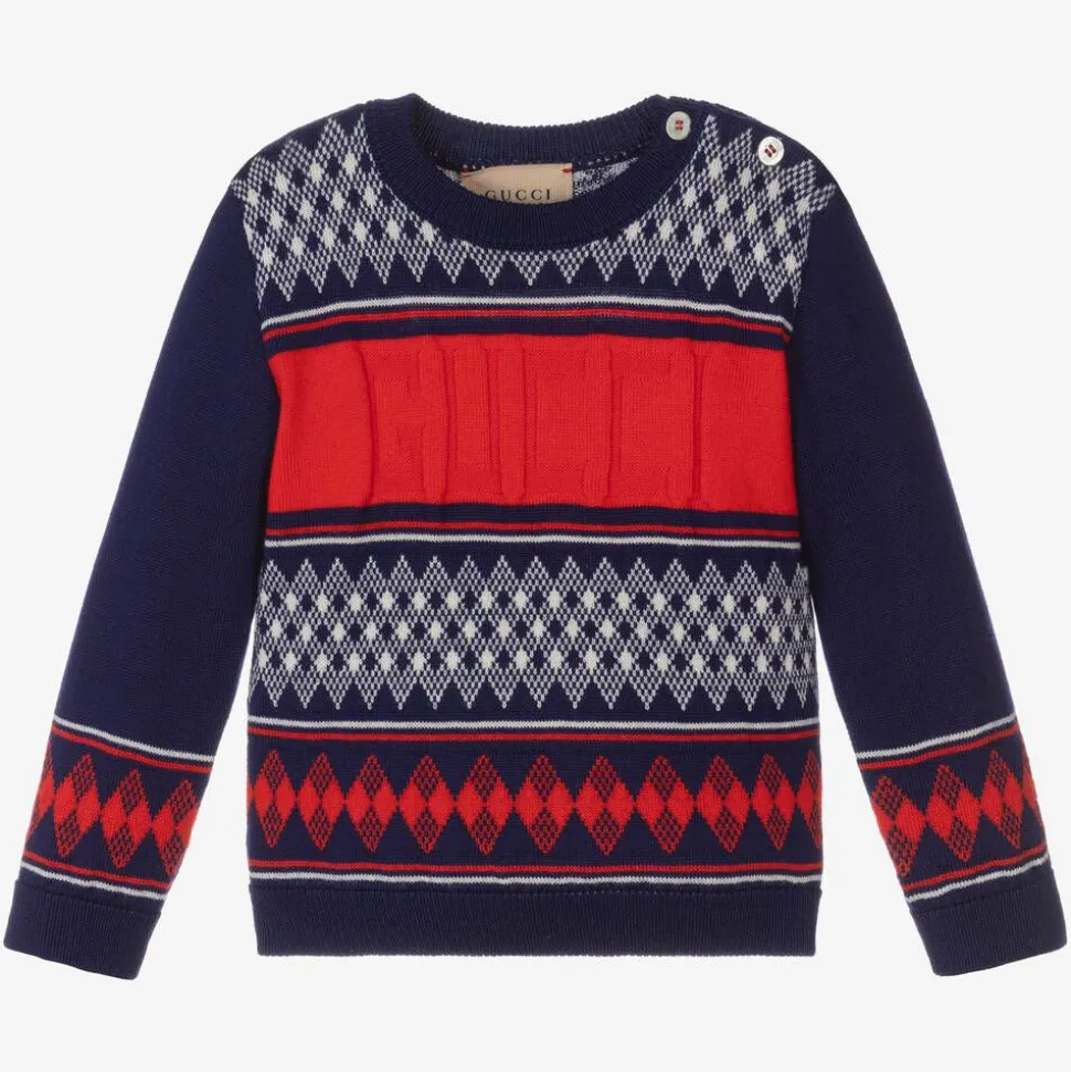Baby Boys Blue & Red Wool Sweater