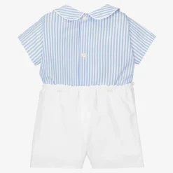 Baby Boys Blue & White Linen Buster Suit
