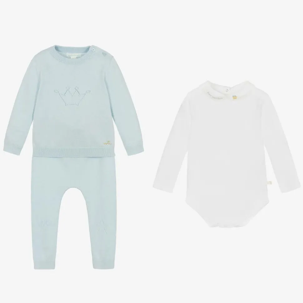 Baby Boys Blue Cotton Knit Trouser Set