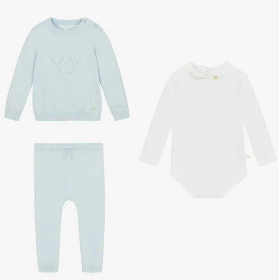 Baby Boys Blue Cotton Knit Trouser Set