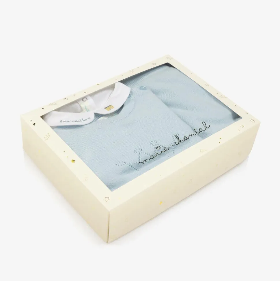 Baby Boys Blue Cotton Knit Trouser Set