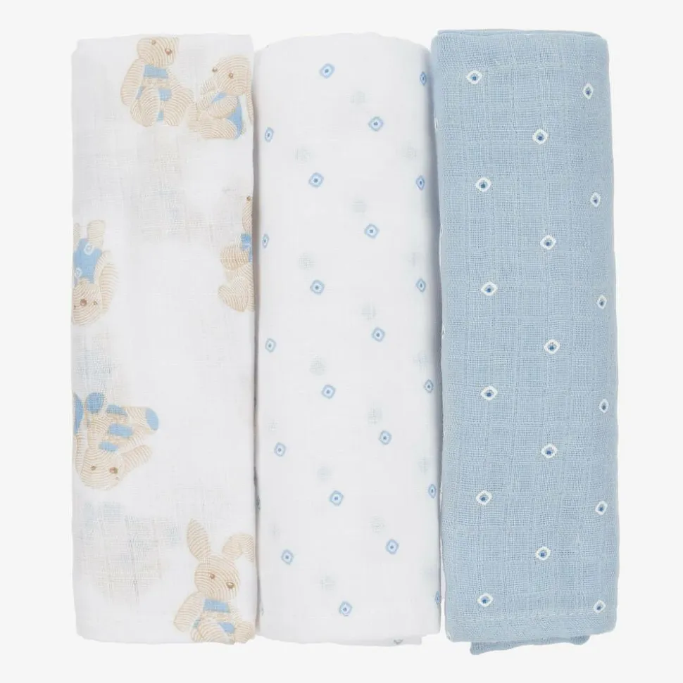Baby Boys Blue Cotton Muslins (3 Pack)