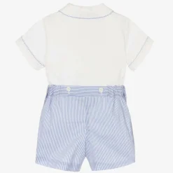 Baby Boys Blue Cotton Smocked Buster Suit