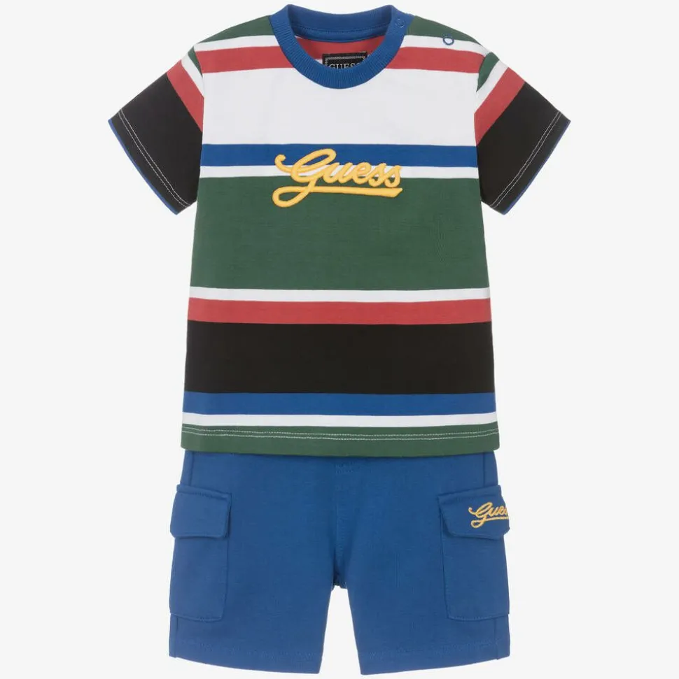 Baby Boys Blue Cotton Striped Shorts Set