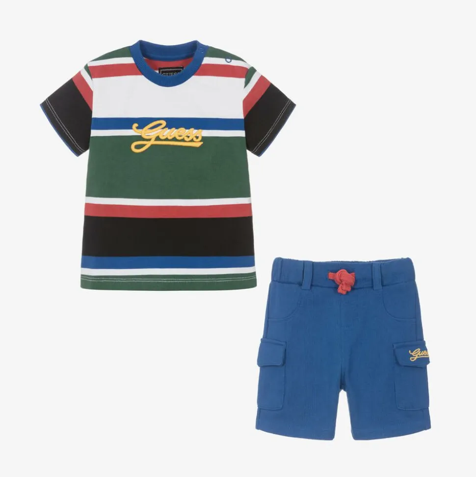 Baby Boys Blue Cotton Striped Shorts Set