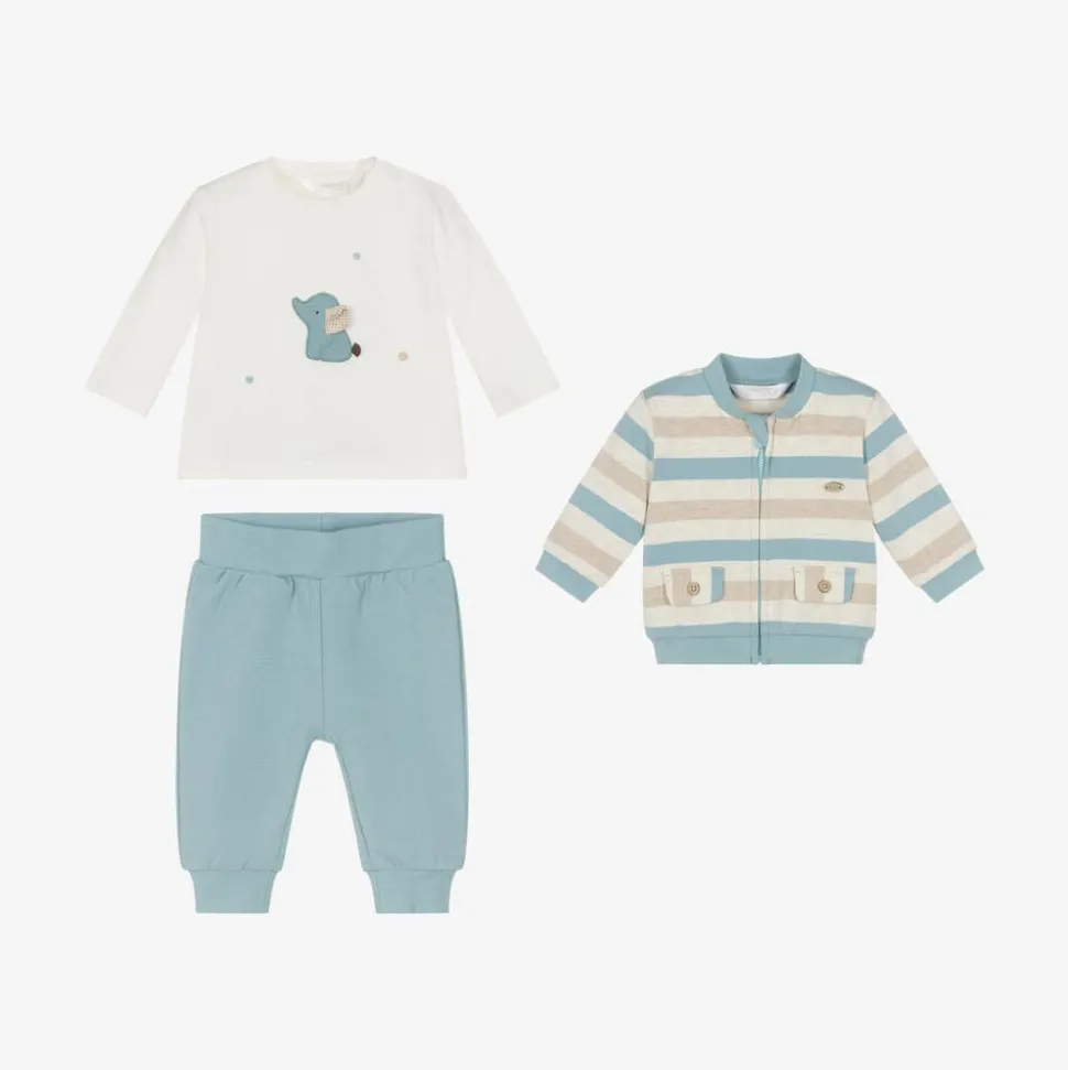 Baby Boys Blue Cotton Tracksuit Set