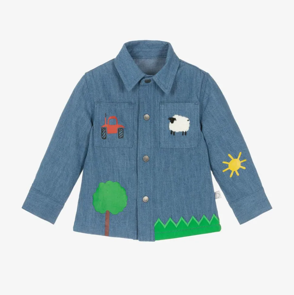 Baby Boys Blue Denim Farmyard Shirt