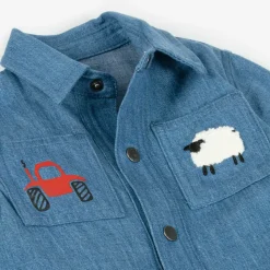 Baby Boys Blue Denim Farmyard Shirt
