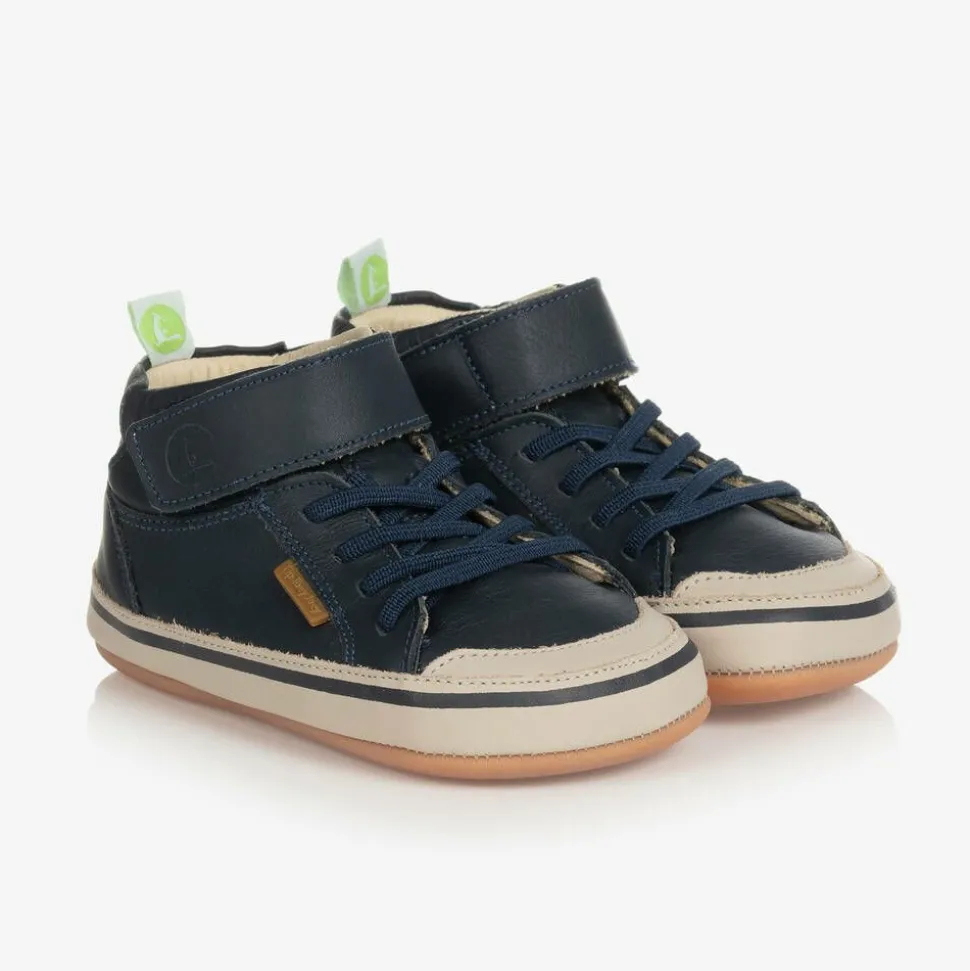 Baby Boys Blue Leather Hi-Top Trainers