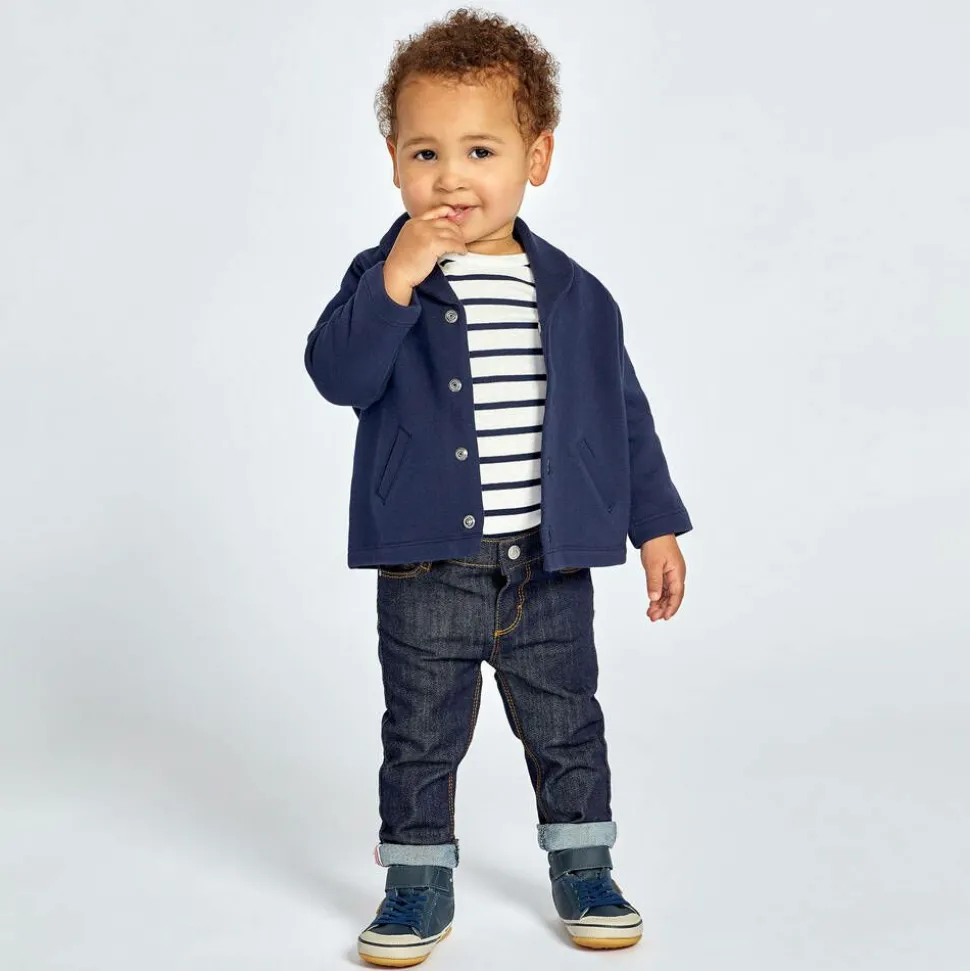 Baby Boys Blue Leather Hi-Top Trainers