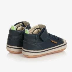 Baby Boys Blue Leather Hi-Top Trainers