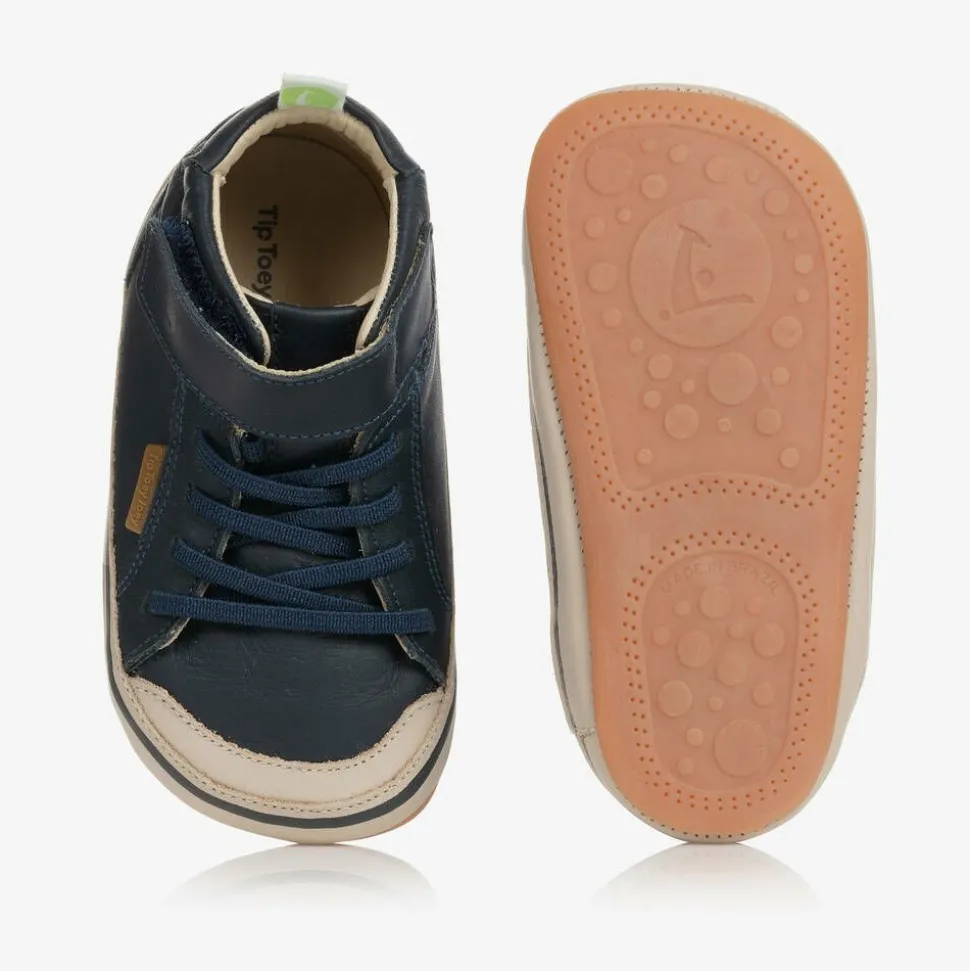 Baby Boys Blue Leather Hi-Top Trainers