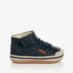 Baby Boys Blue Leather Hi-Top Trainers