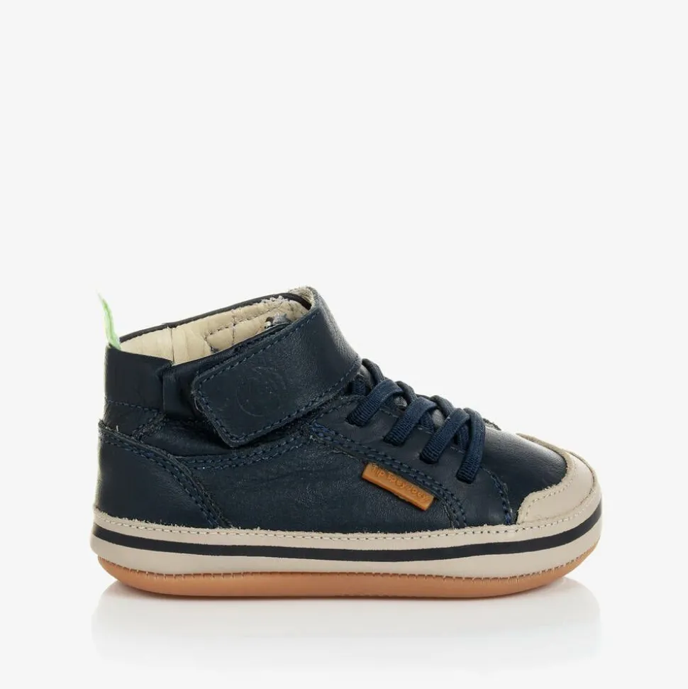Baby Boys Blue Leather Hi-Top Trainers