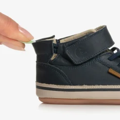 Baby Boys Blue Leather Hi-Top Trainers