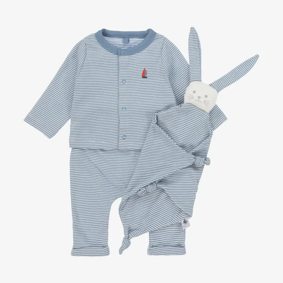 Baby Boys Blue Stripe Organic Cotton Trouser Set