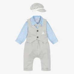 Baby Boys Grey & Blue Cotton Trouser Set