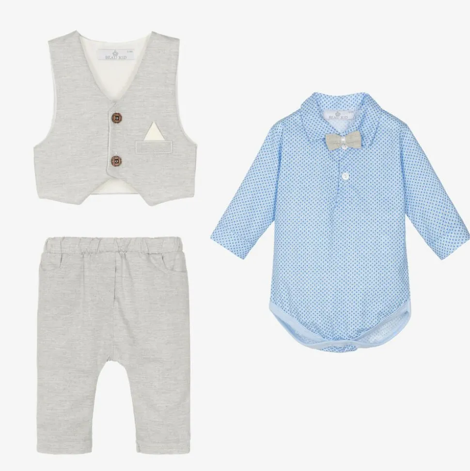 Baby Boys Grey & Blue Cotton Trouser Set