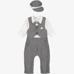 Baby Boys Grey & White Cotton Trouser Set