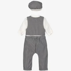 Baby Boys Grey & White Cotton Trouser Set