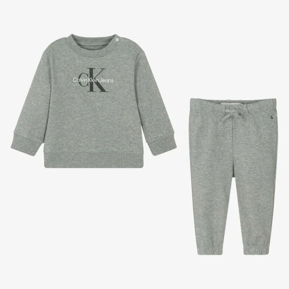 Baby Boys Grey Cotton Monogram Tracksuit