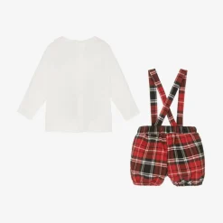 Baby Boys Ivory & Red Tartan Shorts Set