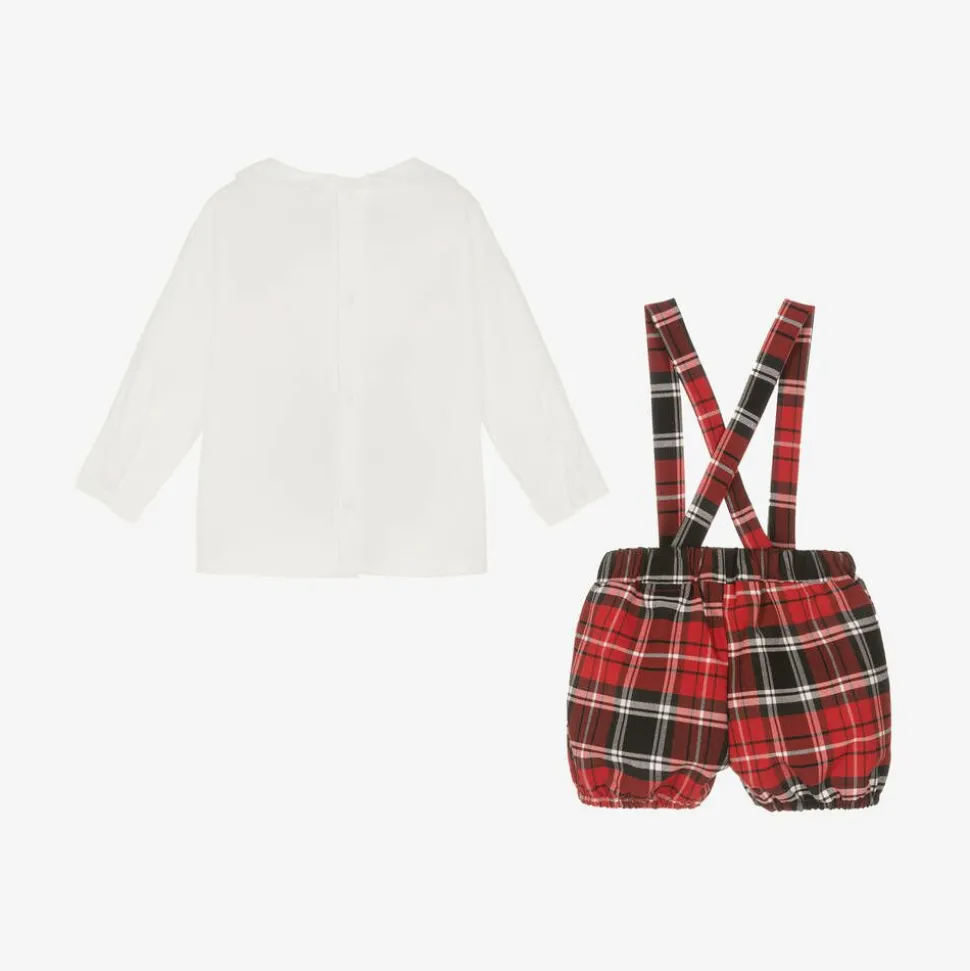 Baby Boys Ivory & Red Tartan Shorts Set