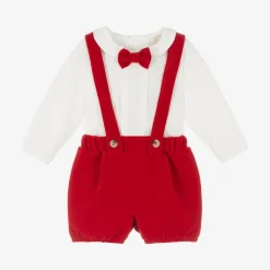 Baby Boys Ivory & Red Velvet Shorts Set