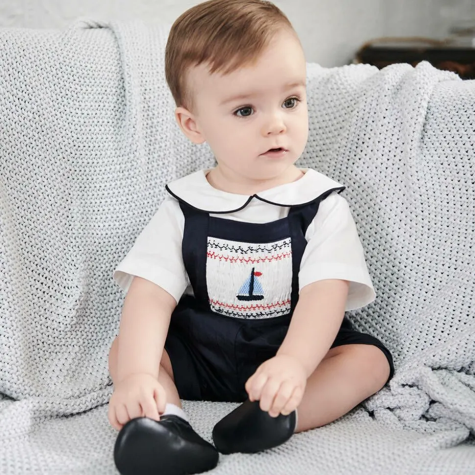Baby Boys Navy Blue Cotton Dungaree Shorts