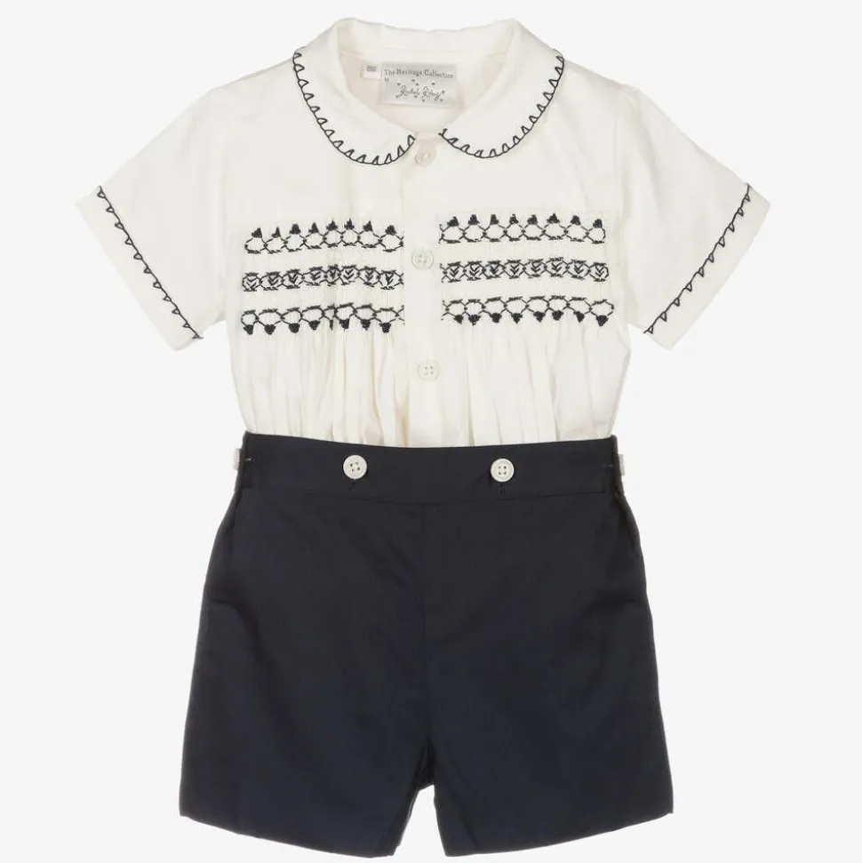 Baby Boys Navy Blue Smocked Buster Suit