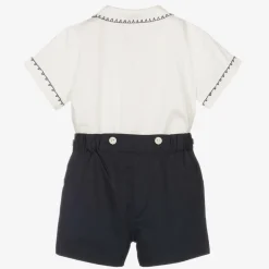 Baby Boys Navy Blue Smocked Buster Suit