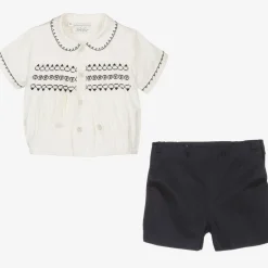 Baby Boys Navy Blue Smocked Buster Suit