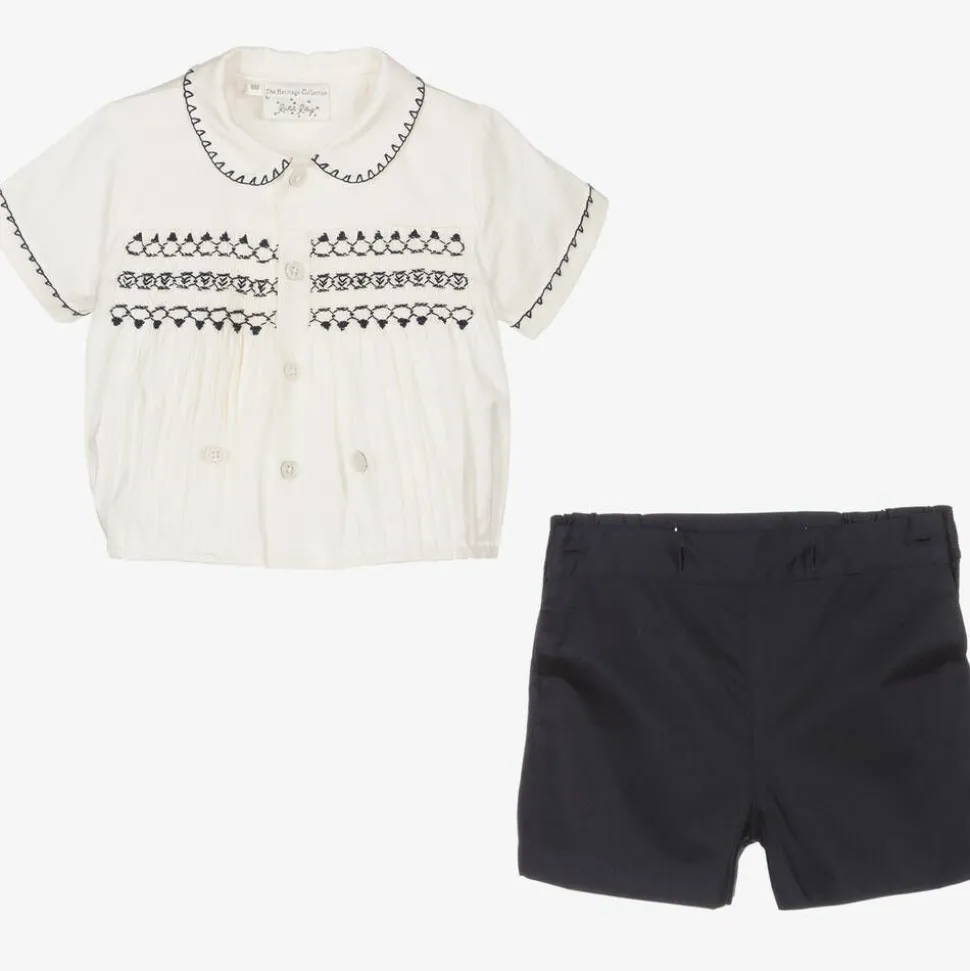 Baby Boys Navy Blue Smocked Buster Suit