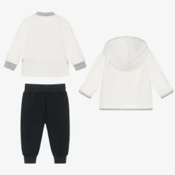 Baby Boys White & Blue Cotton Tracksuit Set