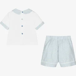 Baby Boys White & Blue Cotton Buster Suit
