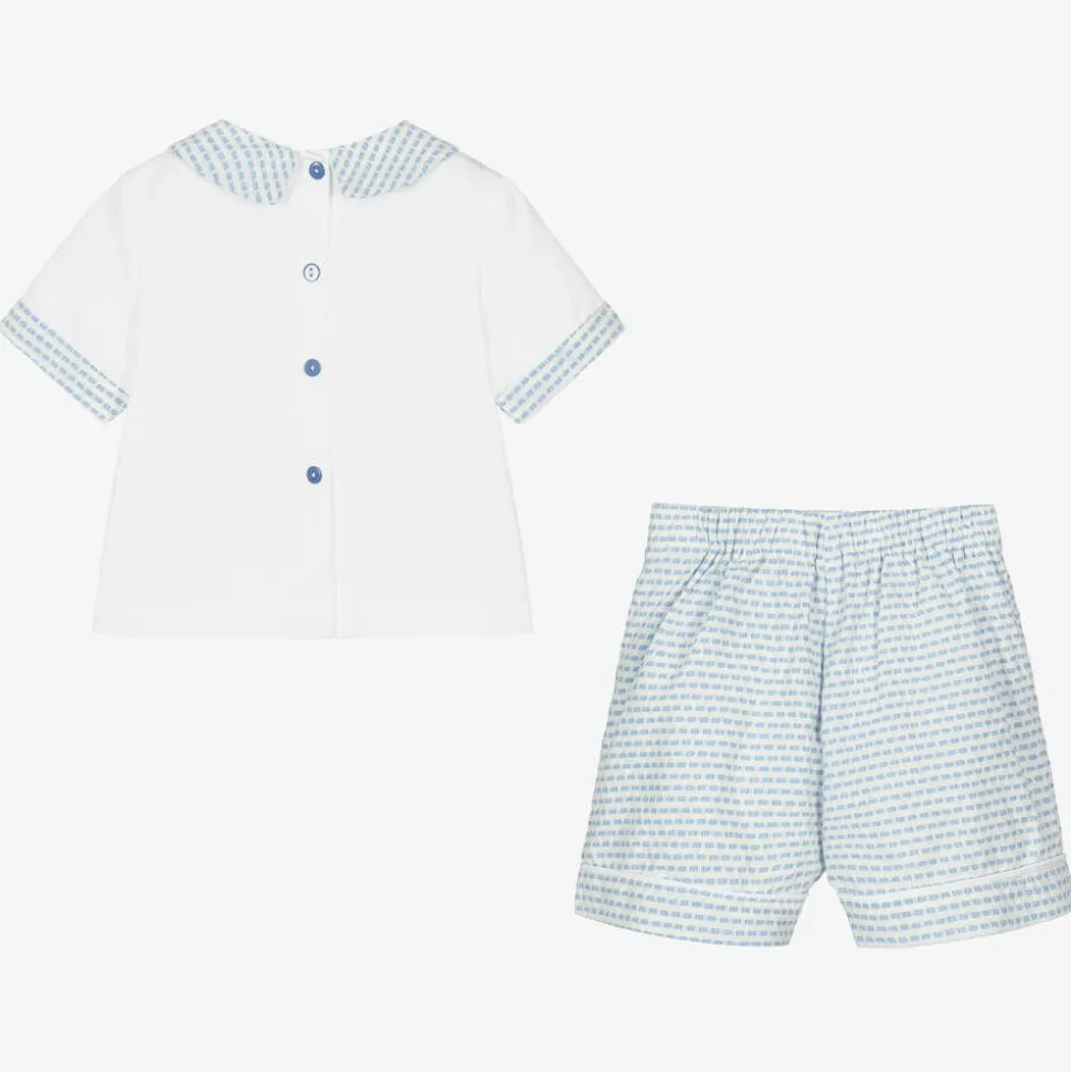 Baby Boys White & Blue Cotton Buster Suit