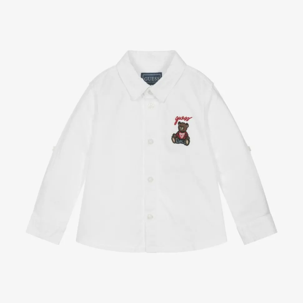 Baby Boys White Cotton Bear Shirt