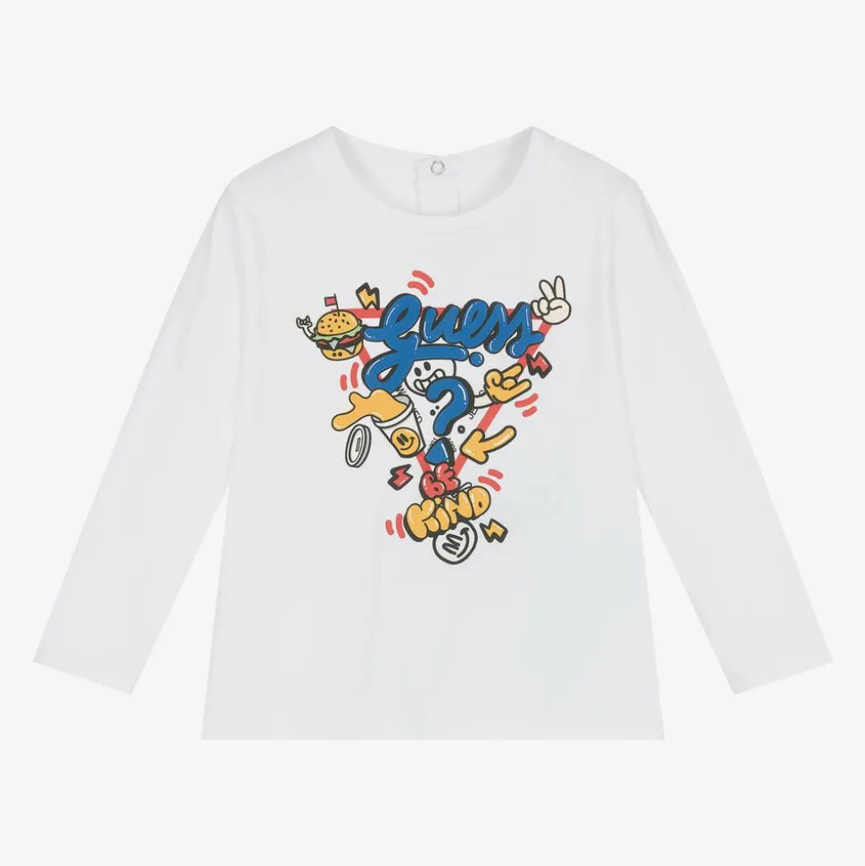 Baby Boys White Cotton Cartoon Logo Top