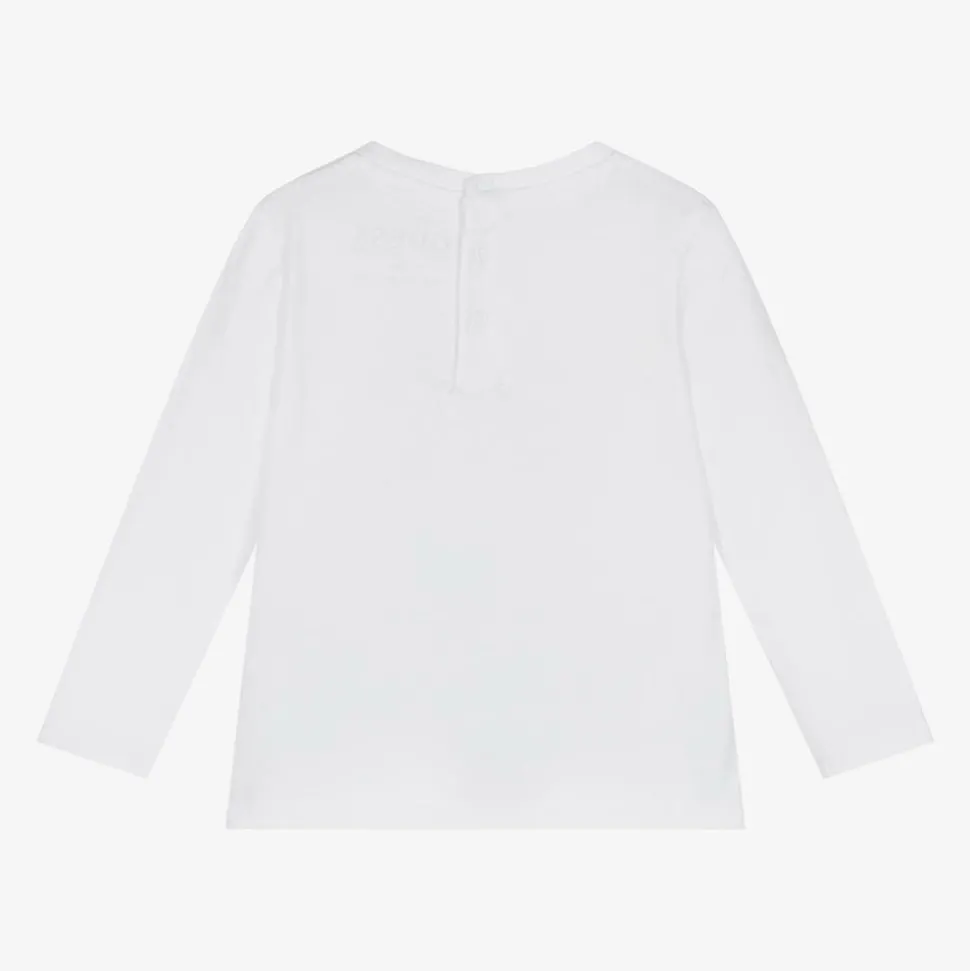 Baby Boys White Cotton Cartoon Logo Top