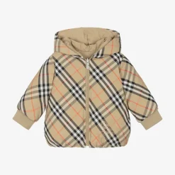Baby Girls Beige Check Reversible Down Jacket