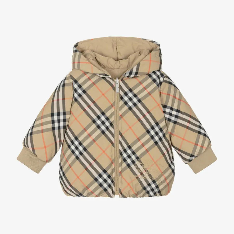 Baby Girls Beige Check Reversible Down Jacket